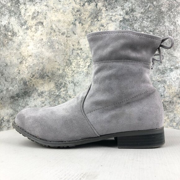 Stuart Weitzman Girl's Size 5 Lowland Mid Grey Faux Suede Side Zip Ankle Booties - Picture 5 of 13